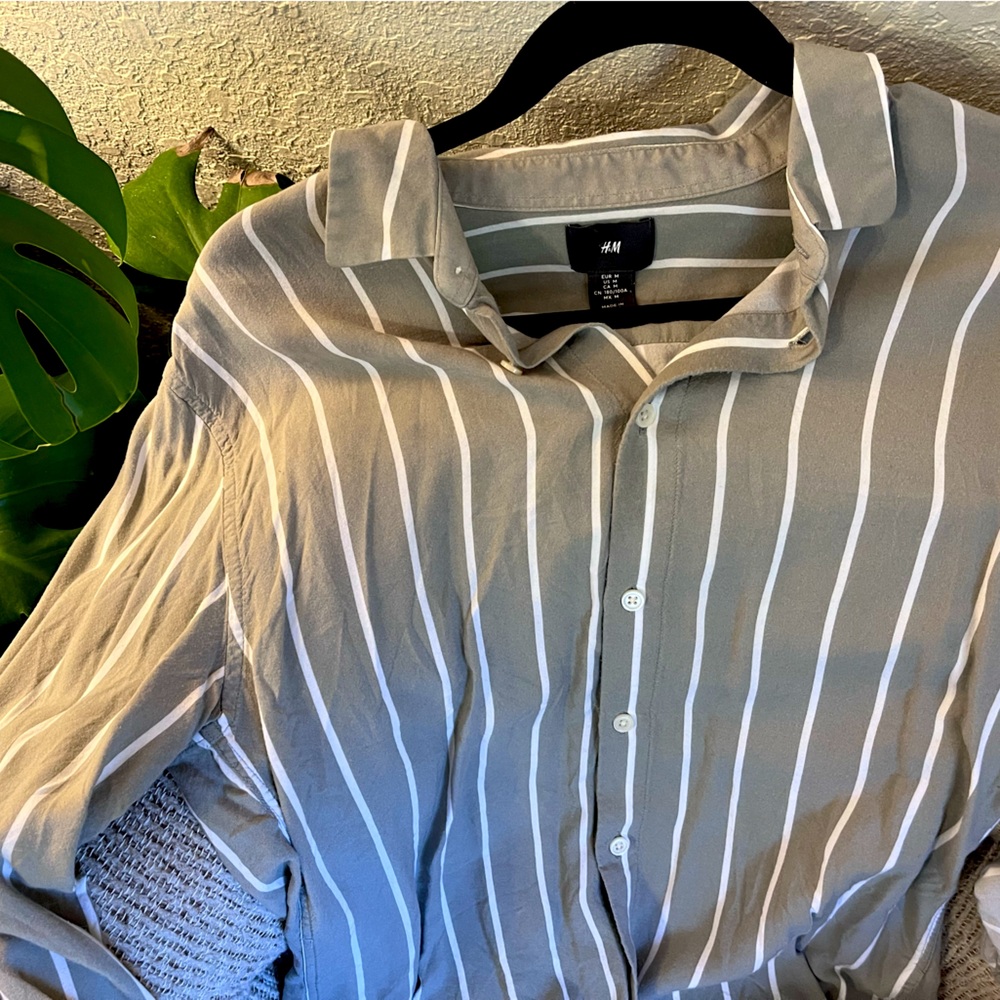 Light Sage Stripe Button Down